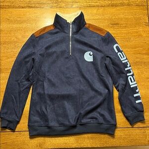 Carhartt Retro Western Style Women's Contrast Color Patch Suede 1/4 Zip. Small